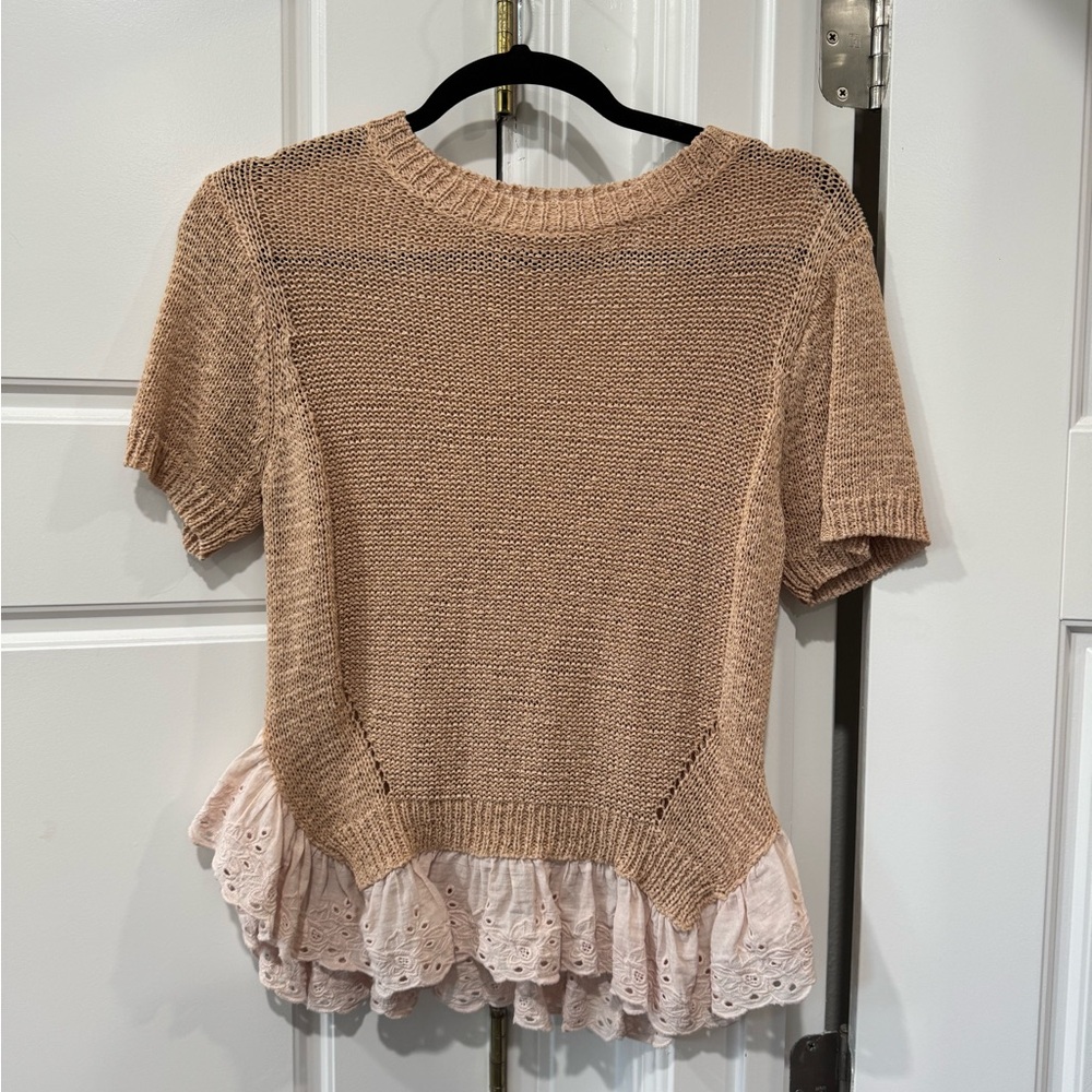 English Factory Knit Blouse with Lace Trim